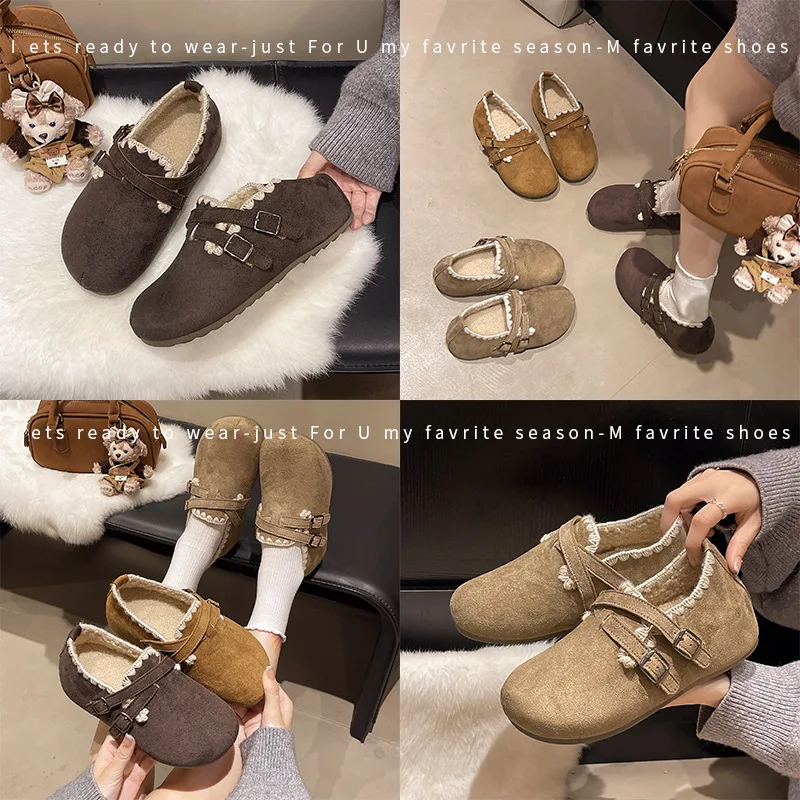 

Lace Trim Design Sense Warm Inner Height Increase Soft Sole Slip-On Outdoor Wear New Year's Retro Slip-On Loafers