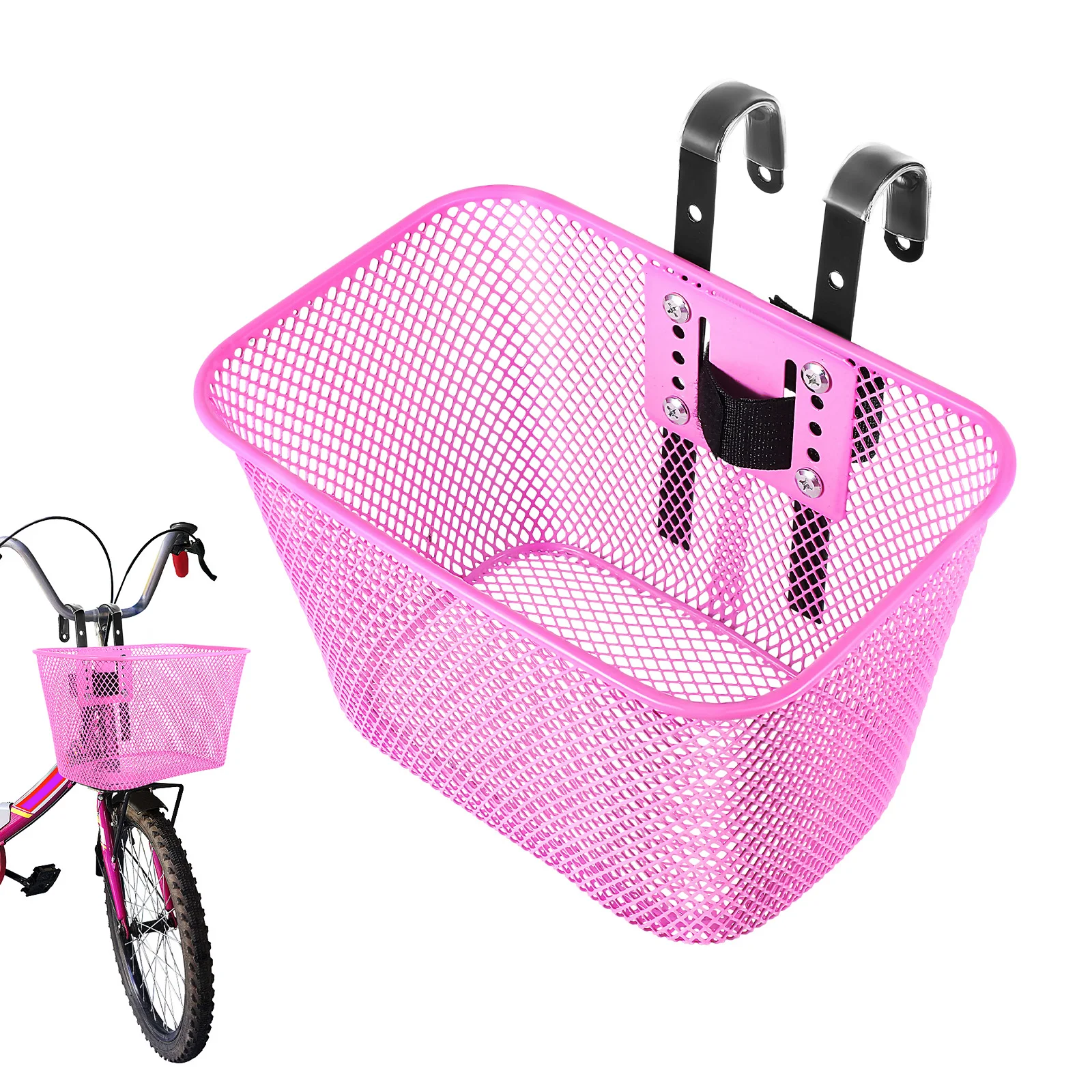 

Bicycle Basket Pink Metal Wire Front Luggage Rack for Girls Women Child Small Mountain Quick Release Handlebar Tricycle Bike