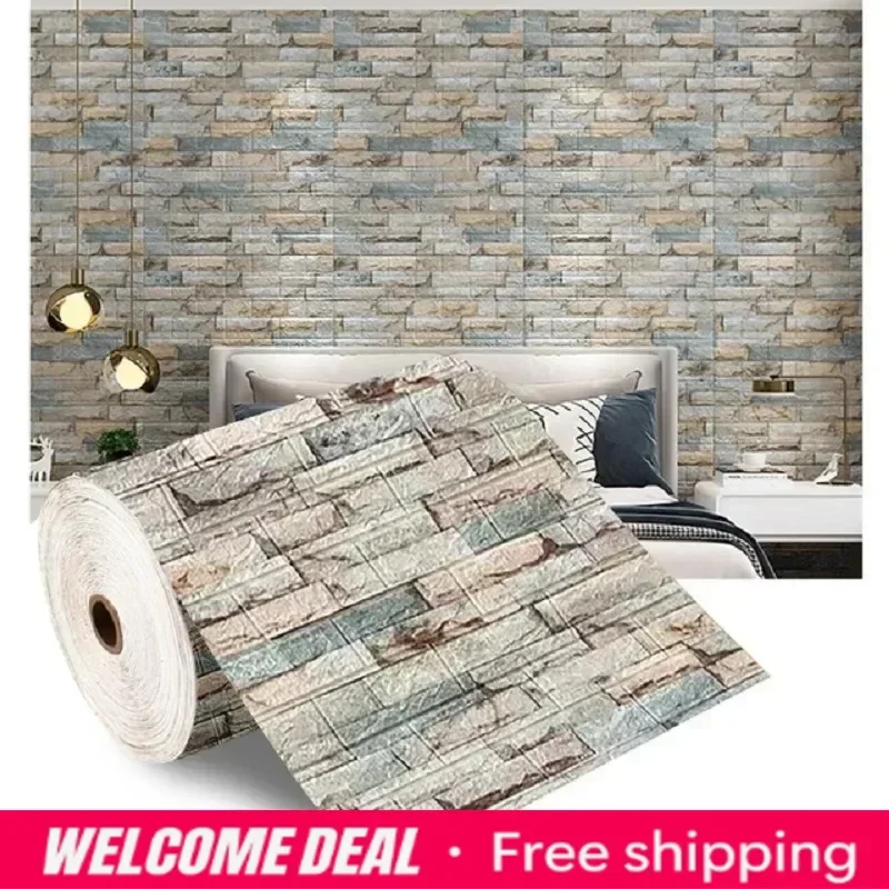 

2026 3D Brick Self Adhesive Foam Wallpaper Wall Panel Living Room Brick Stickers Retro Bedroom Kid Brick Papers Home Decoratio