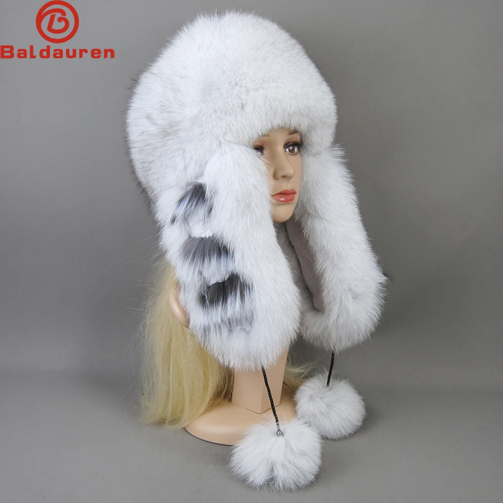 

Hot Sale Lady Winter Warm Luxury 100% Natural Fox Fur Hat Fashion Fluffy Fox Fur Rex Rabbit Fur Caps Women Real Fur Bomber Hats