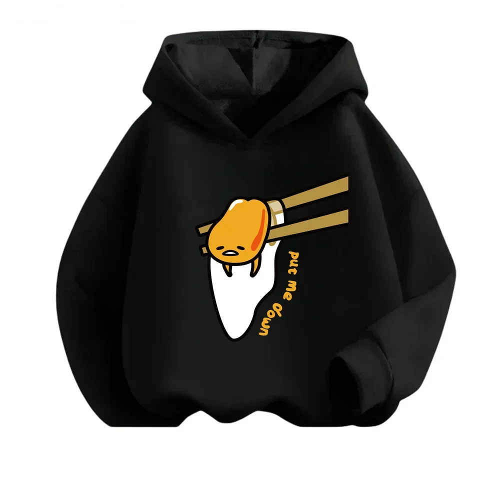 Cozy Lazy Style Gudetama Printed Hoodies for Boys and Girls, Perfect for Casual Outdoor Wear in Autumn and Winter Seasons