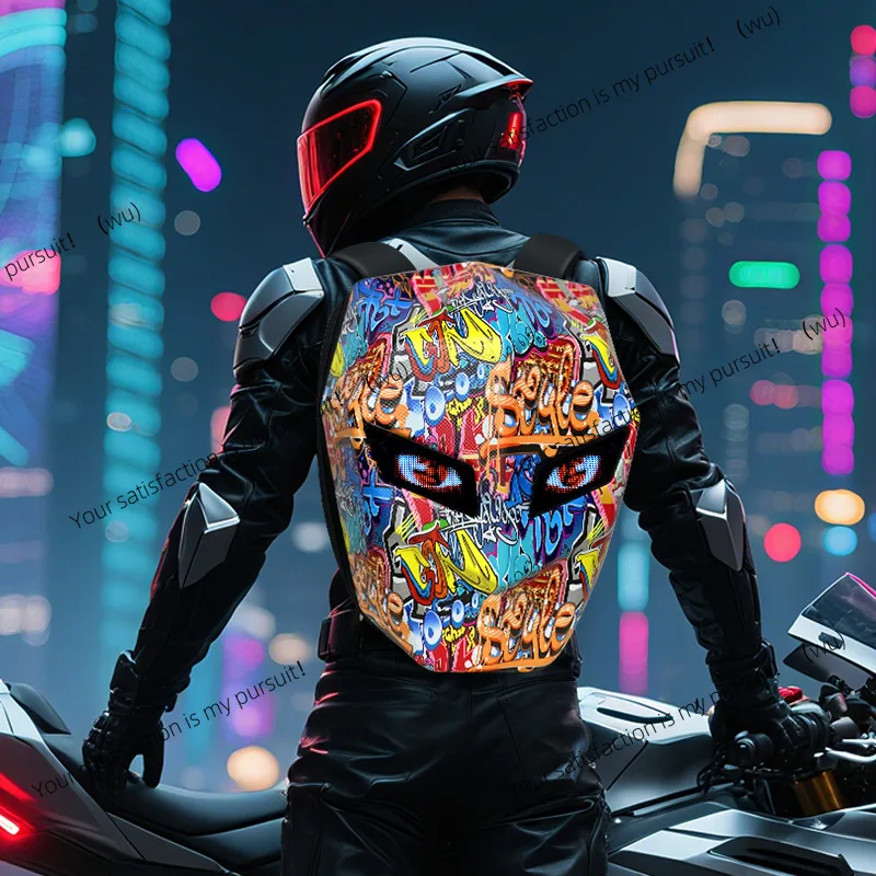 Cavaleiro locomotiva led mochila luminosa roda de escrita olhos motocicleta equitação saco capacete completo ombros masculinos e femininos