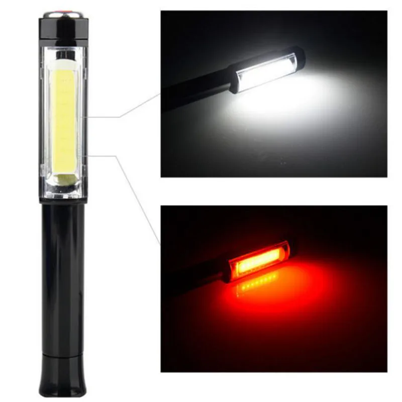 Protable 2 LEDs COB work flashlight hand Magnetic working white red flash light torches lamp AAA battery camping night lighting