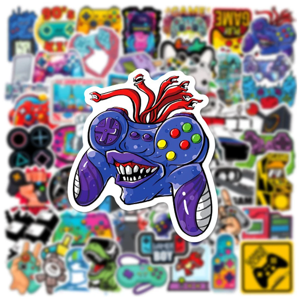 10/30/50pcs Cartoon Gothic Skull Joystick Gamepad Stickers Cool Video Game Decal Car Laptop Phone Graffiti Waterproof Sticker