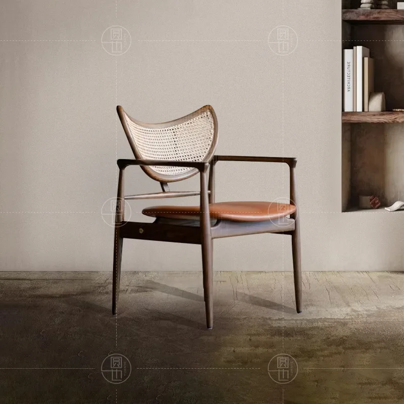 

Customizable New Chinese Solid Wood Rattan Dining Chair