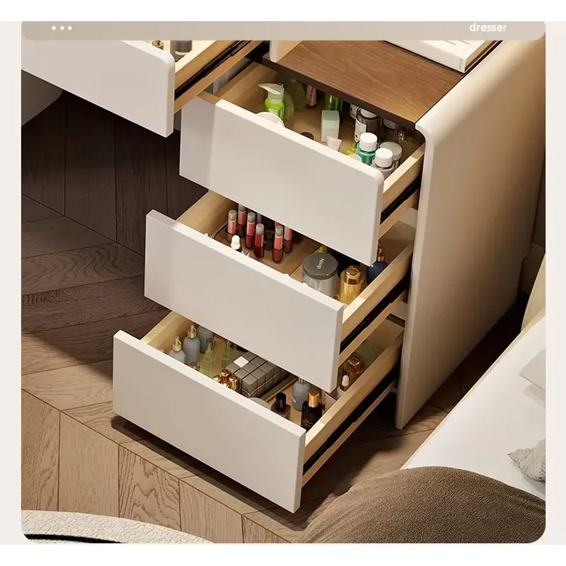 Popular Luxurious Elegant Latest Cream Style Dressing Table Set Vanity with Light Mirror for Bedroom Makeup Table for Girls
