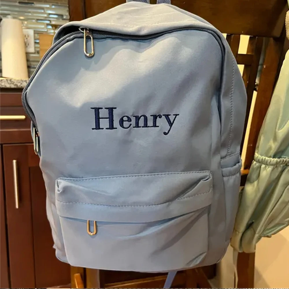 New Nylon School Bags Personalized Name Large Capacity Student Backpack Adult Children Travelling Bags with Embroidered Name