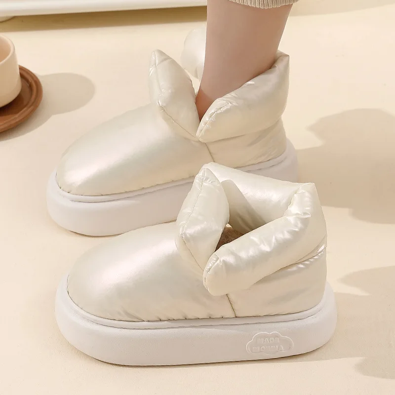 Chaussures montantes imperméables en coton pour femme, bottines à plateforme confortables, en tissu doux et chaud, botte de neige