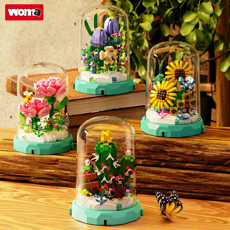 

Woma Brand Blocks Toys Eternal Rose Sunflower Building Block Flower Puzzle Assemble Flower Girl Romantic Valentine's Day Gifts