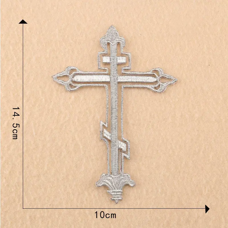 Gold Silver Cross Embroidery Patches for Clothing Sewing Applique Stickers DIY Stripes Jesus Cross Iron On Patches