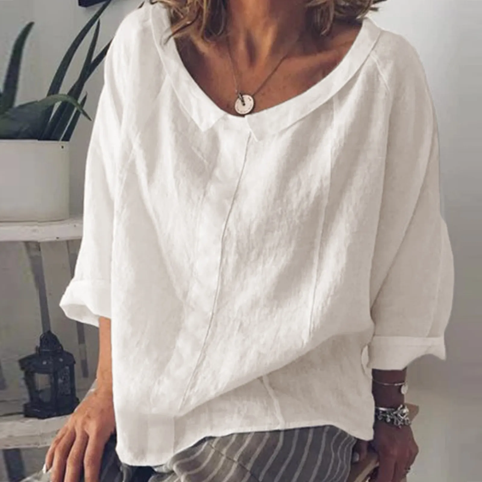 Cotton Linen Blouse Women Spring Summer 2024 New Long Sleeve O Neck Solid Color Shirts Ladies Lady Elegant Vintage Casual Tops