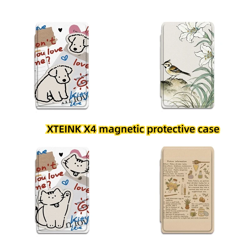 Compatible with XTEINK X4 Herbal Cartoon Animal Magnetic Protective Cover Flip Shell Shockproof Full-Wrap E-Ink Reader Case