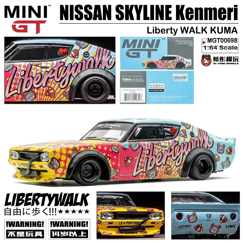 Coleção de peças decorativas de 1:64 nissan skyline kenmeri lbwk kuma, modelo de liga leve, para presentes de férias infantis