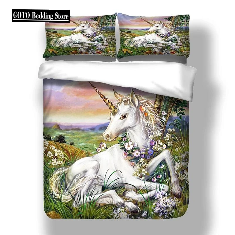 

Green pastoral Comforter set Quilt Cover Pillowcases Bedclothes Unicorn Bedding Set Kids Full Duvet Cover Set 2/3 Pcs pink white