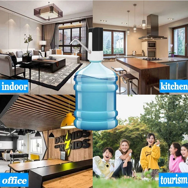 ปั๊มกระบอกน้ำไฟฟ้า3-5แกลลอนตัวกรองน้ำดื่มอัตโนมัติแบบพกพาชาร์จผ่าน USB ไร้สายสำหรับสำนักงานบ้าน