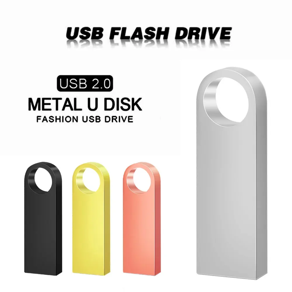 USB ใหม่ขนาด64GB 32GB 16GB 8GB 4GB ไดรฟ์ปากกาแฟลชไดร์ฟกันน้ำสีเงิน U Disk Memoria USB Stick ของขวัญ