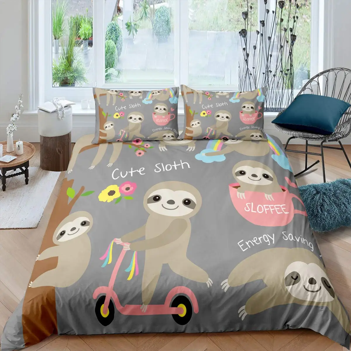 

Sloth Duvet Cover Set Cute Sleeping Sloth Cartoon Animal Pattern Bedding Set For Kids Toddler Double King Quilt Cover