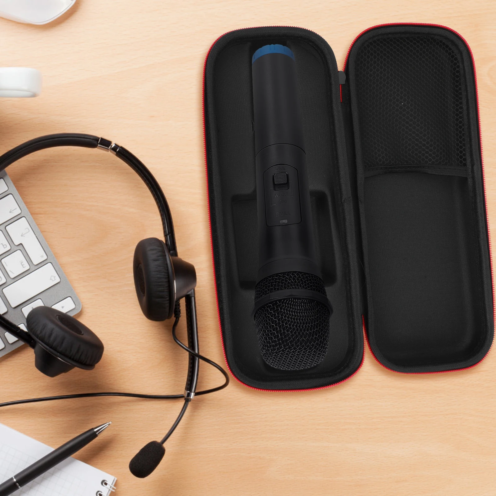 

Microphone Case Hard Shockproof Waterproof Storage Solution PU Protective Case For Wireless Microphones Built In Mesh