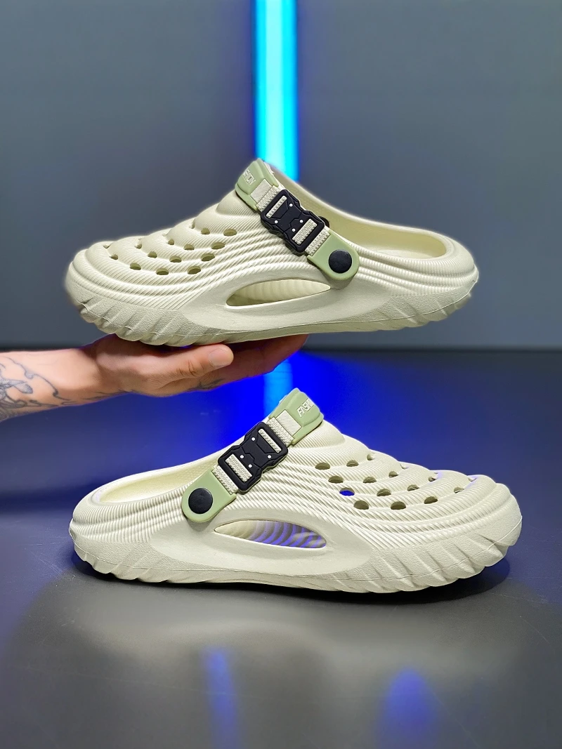 Casual Coconut Themed Sandals for Men Summer Breathable Thick Bottom Anti-Slip Driving Dual Purpose Beach Head Cover Clog Shoes