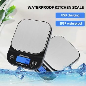 방수 주방 체중계 스테인레스 스틸 전자 디지털 음식 체중계, USB 충전식 요리 베이킹 저울, 3 kg, 5kg, 0.1g, 10kg, 1g 