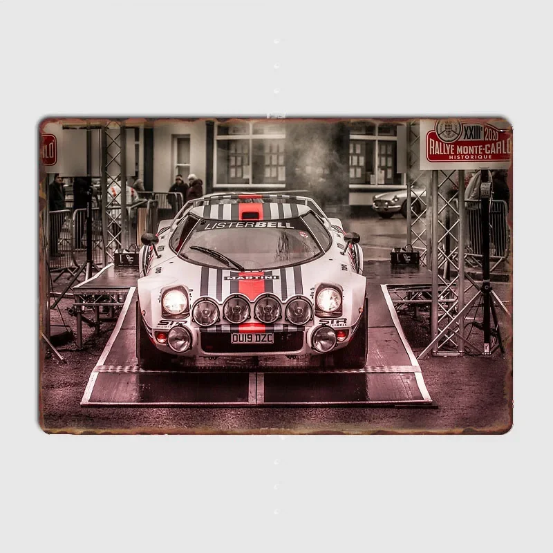 Lancia Stratos Rally car in Martini Racing Retro Posters Metal Sign Poster Bar Pub Bedroom Wall Home Decor Room Decoration