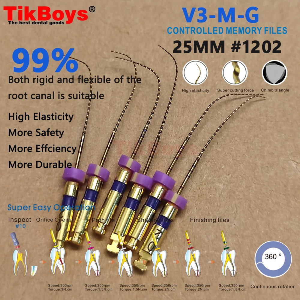 Dental Heat Activated 04 06 Golden Files Endo Files Engine Use Rotary Files 0425# 3004# 25/31/21mm For Root Canal Treatment