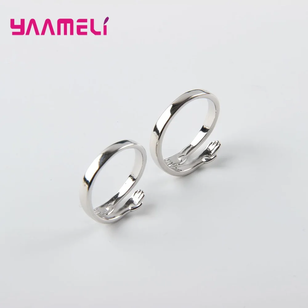 Romantic 925 Sterling Silver Love Hug Open Adjustable Couple Rings for Men Women Wedding Engagement Party Fashion Jewelry Gifts