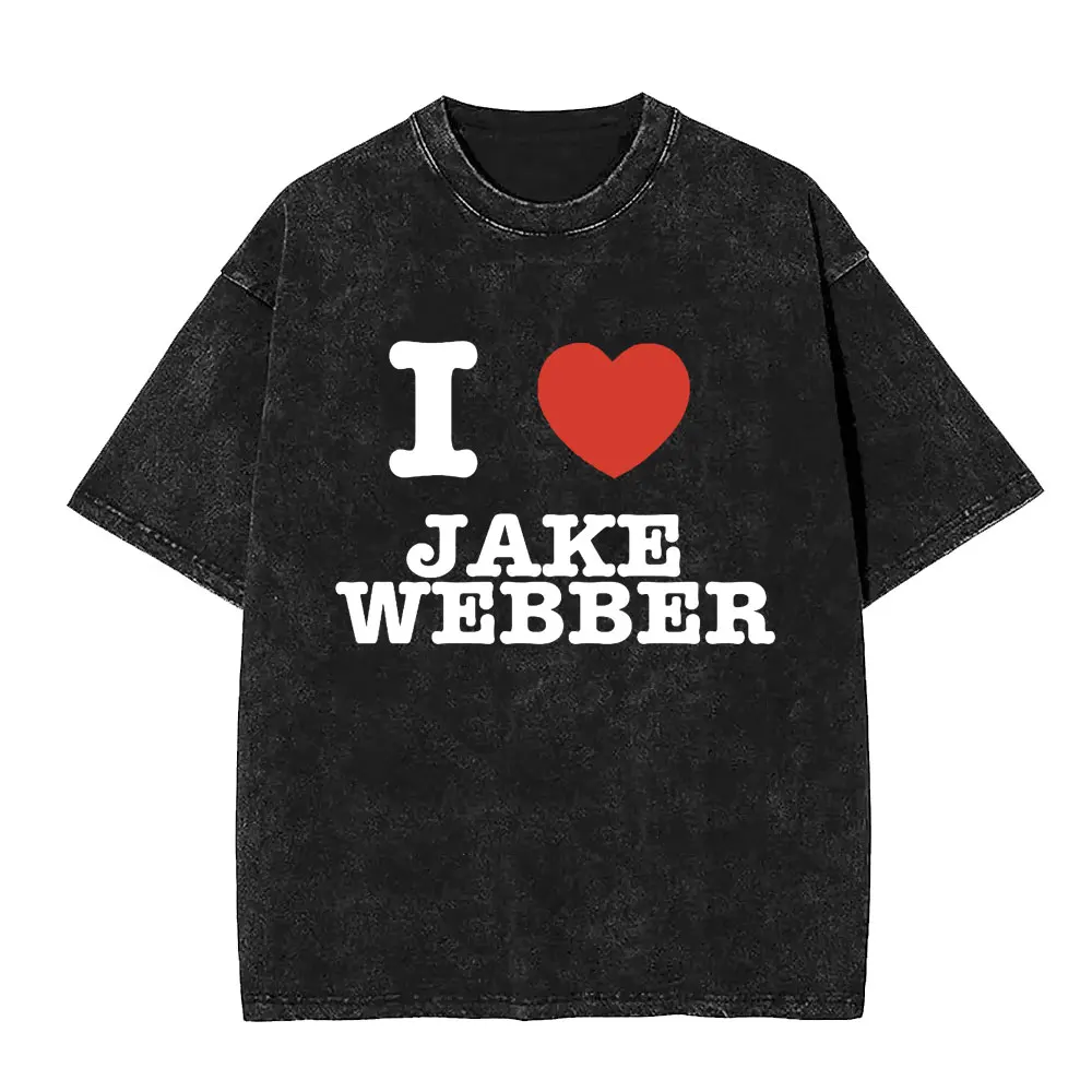 Vintage Washed T Shirts I Heart Love Jake Webber Graphic T-shirts Men Women Clothing Fashion Gothic Oversized T-shirt Streetwear