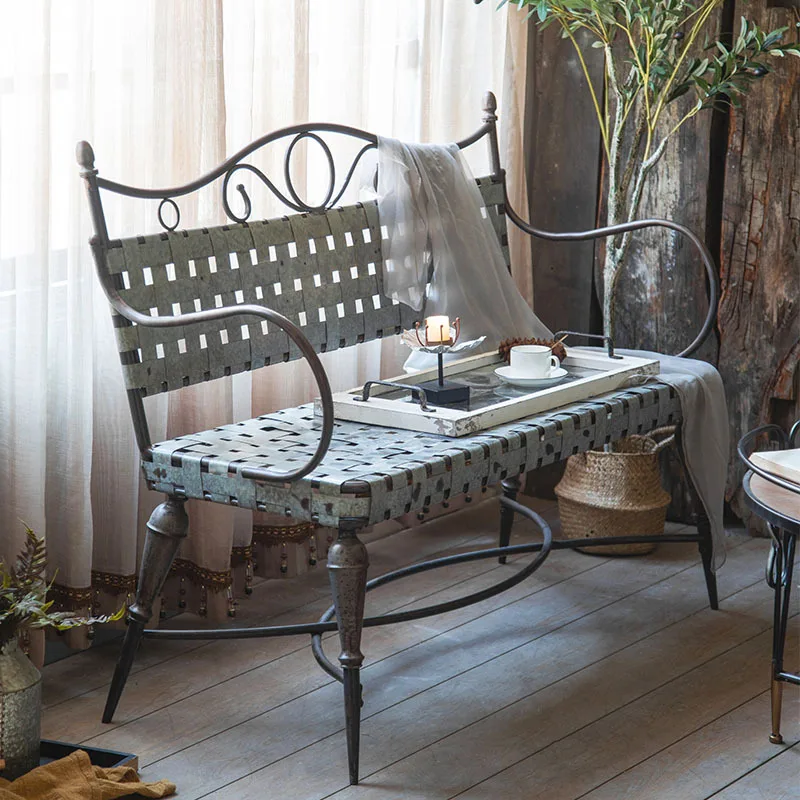 American wrought iron back chair, outdoor backrest leisure bench industrial style home