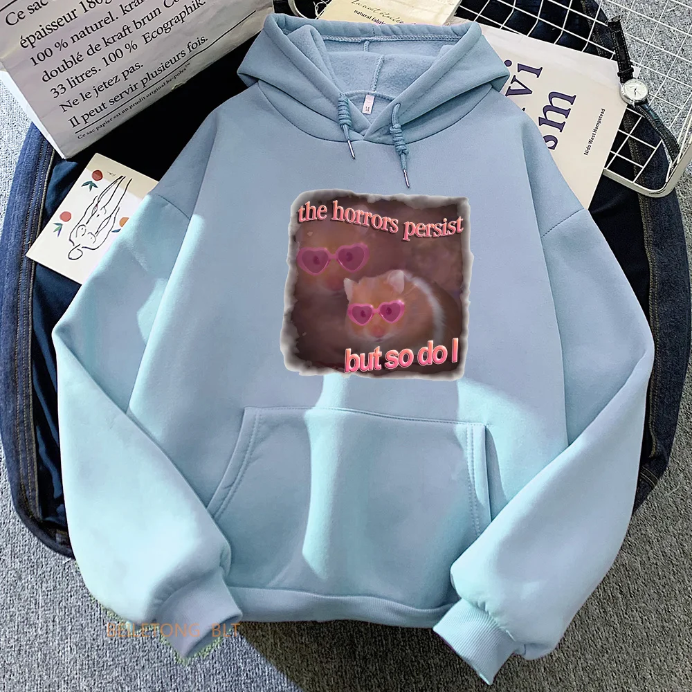 Sudaderas con capucha de hámster triste para Otoño/Invierno, moda Kawaii, sudadera con estampado gráfico Funko Pop, ropa informal femenina, jerséis