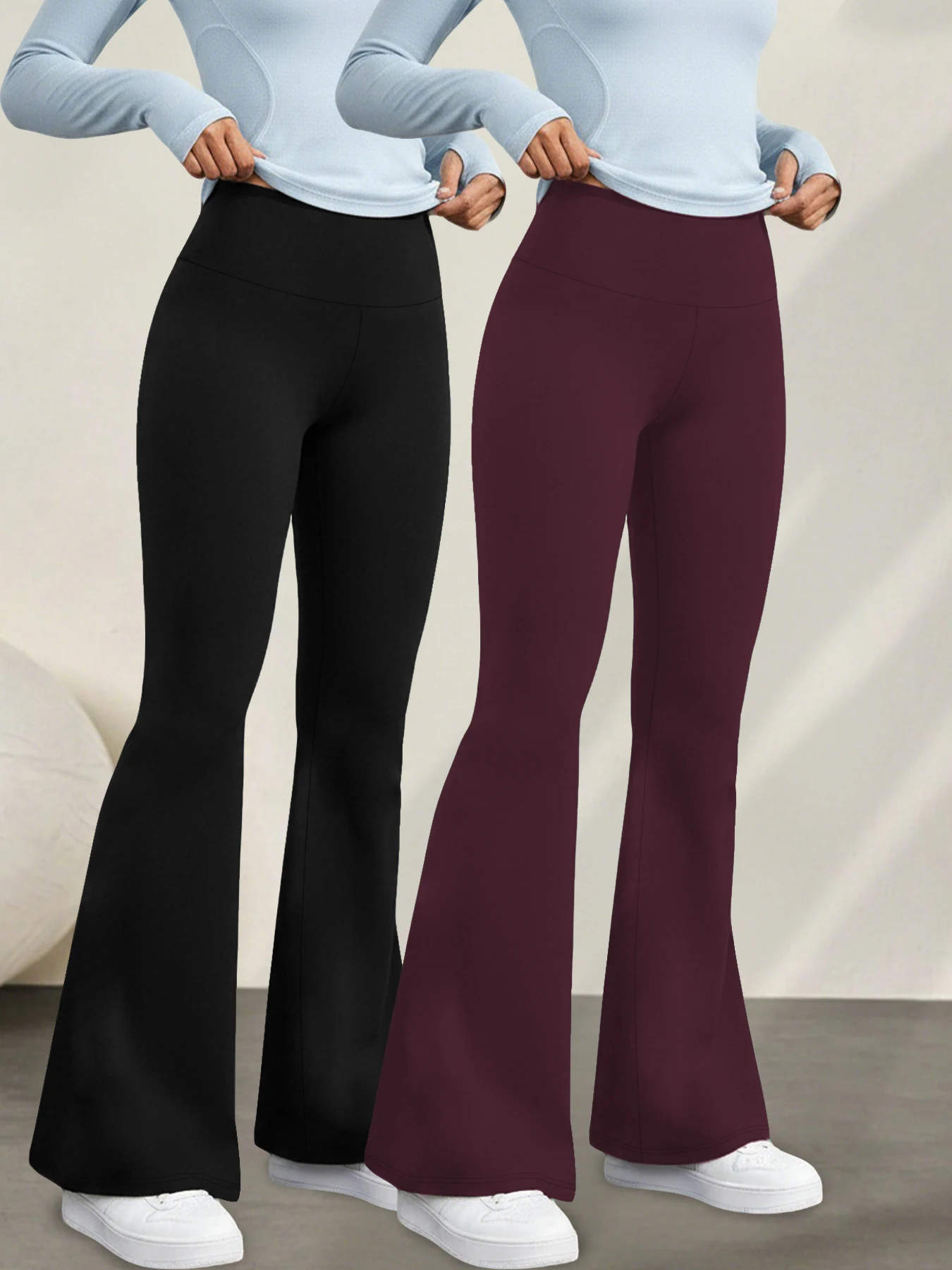 

Комплект из 2-х женских супермягких расклешенных брюк с высокой талией, утягивающие живот, для тренировок, йоги, фитнеса, с эффектом пуш-ап, длинные леггинсы, брюки-клеш