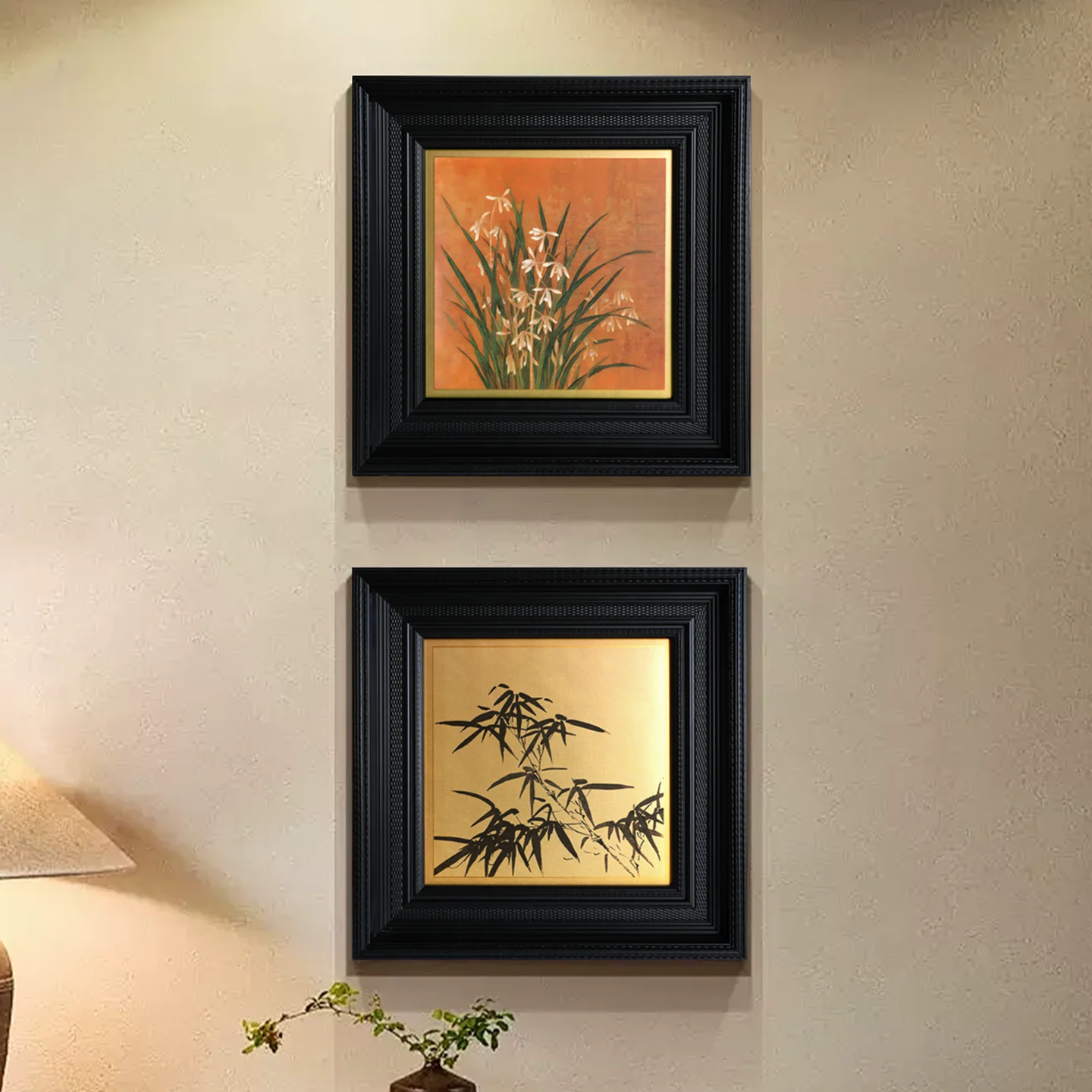 %S_ 2-Piece Bamboo Orchid Copper Engraving Wall Art Vintage Luxury Oriental Home Decor Custom Wholesale for Living Room