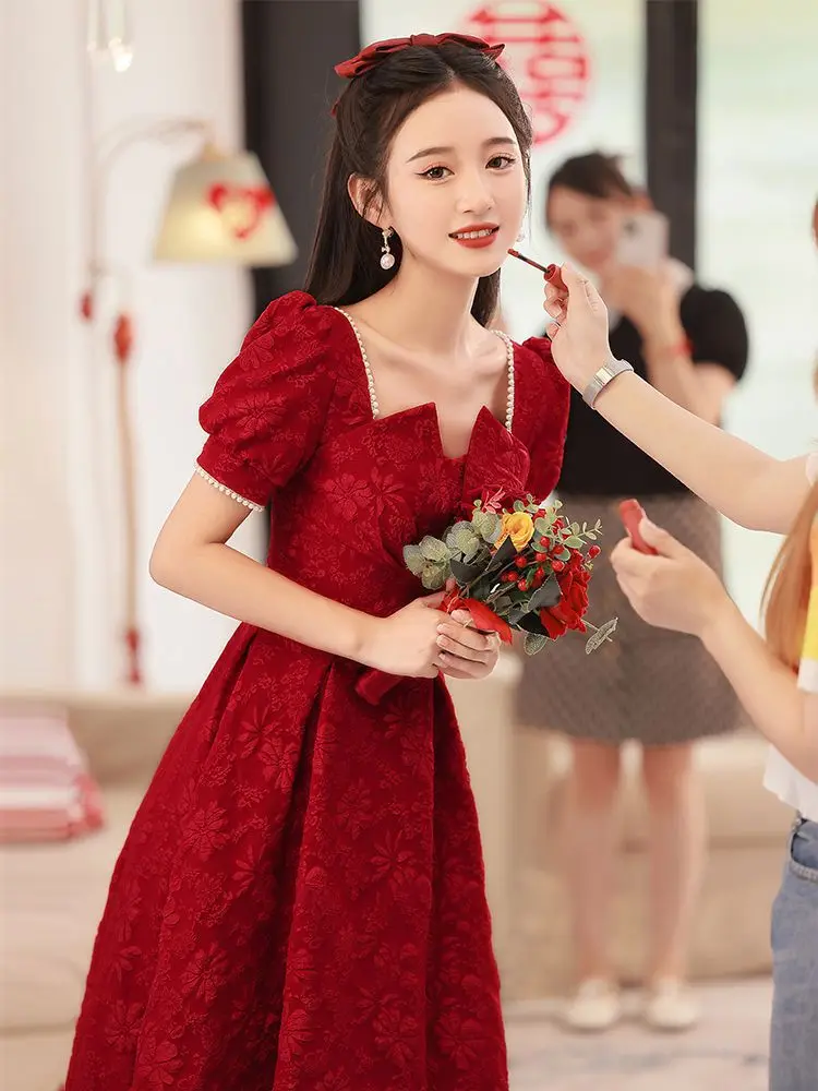 Bridal Wine Red Toast Dress 2022 New Wedding and Engagement Dress for High end Women, Light Luxury, Small Guy, Usual Can