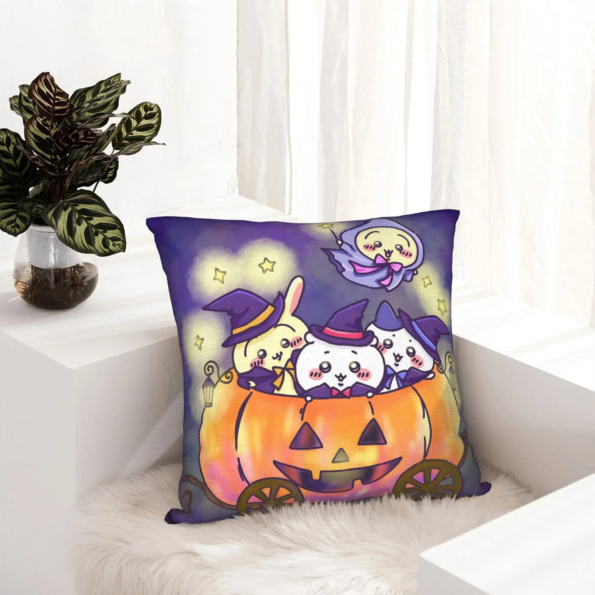 Chiikawas Halloween Witch Costume Pumpkin Pillowcase Printing Fabric Cushion Cover Gift  Throw Pillow Case Cover Sofa Zippered