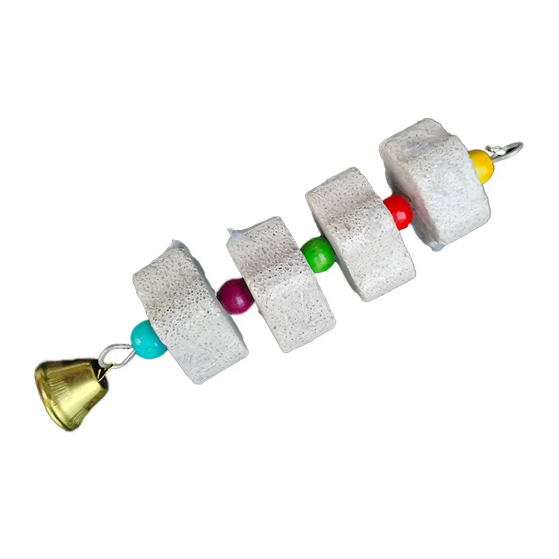 Bird Cage Toy Mineral Molar Stone Chewing Toy Flower Shape Hanging Type With Bells Sounding Toy For Parrot Bird Accessories