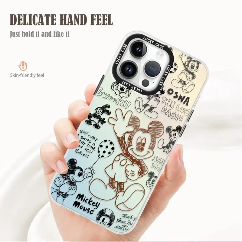 Gradient Color Matte Case for iPhone 15 14 13 12 11 pro Max XS XR X 7 8 Disney Mickey Mouse Stitch Iridescent Laser Clear Cover