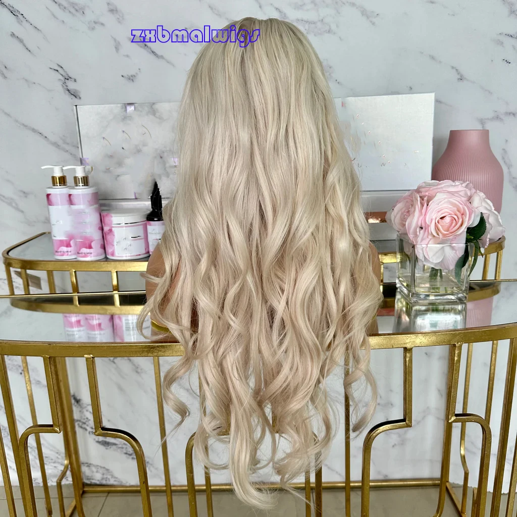 ZXBMALWIGS Blonde Loose Wave 13x4 Synthetic Hair Glueless Lace Front Wigs For Women  Wavy Lace Frontal Wig Daily Fiber