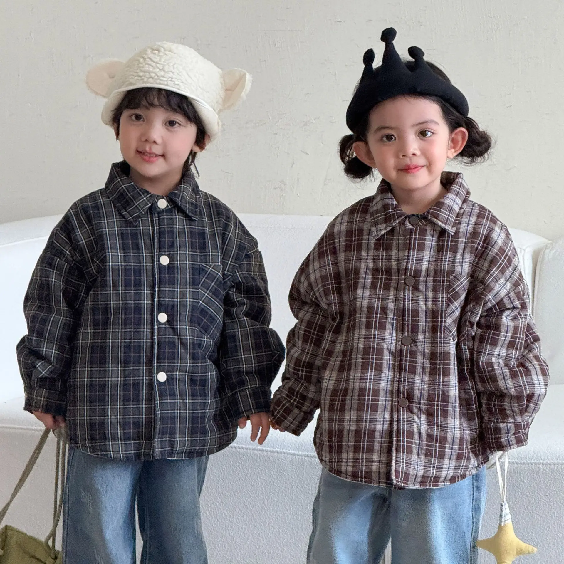 2026 Winter New Children Long Sleeve Fleece Plaid Shirts Boys Warm Jacket Plus Velvet Thick Kids Girls Loose Casual Coat