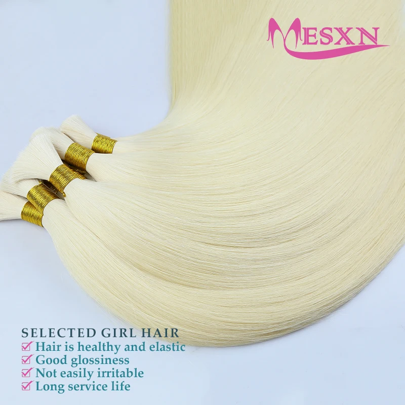 MESXN-Bulk extensões de cabelo humano para mulheres, 100% cabelo natural, cabelo loiro, preto, marrom, 613 cores, alta qualidade, salão