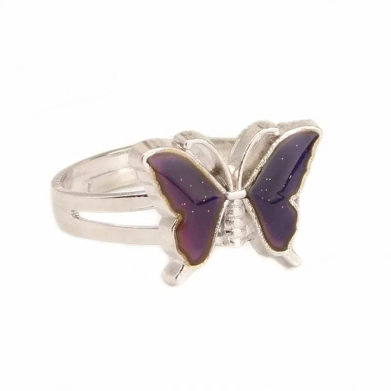 1pcs Butterfly Glitter Powder Adjustable Size Mood Ring Control Color Animal Rings