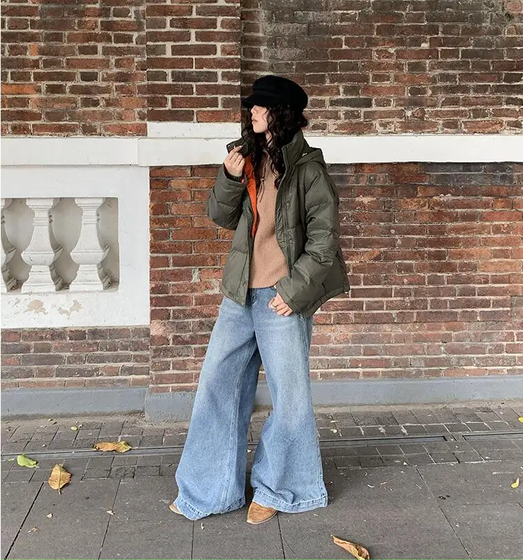 Denim Wide Leg Pants High Waist Loose Fit Women Vintage Jeans Pockets Distressed Trousers  Autumn Casual Floor Length Jean