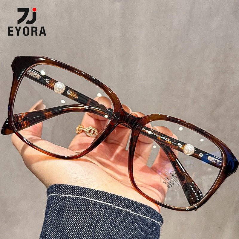 

EYORA Exquisite Pearl Square Reading Glasses for Women Anti Blue Light Photochromic Glasses Optical Lenses with Prescription