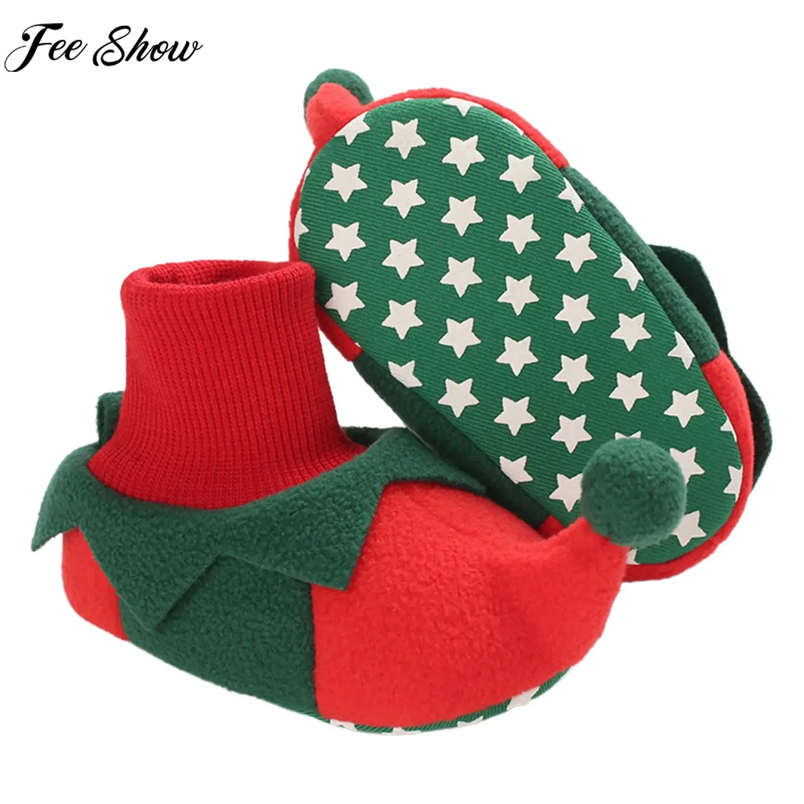 

Baby Boys Girls Christmas Booties Sock Shoes Xmas Santa Elf Cosplay Costume Prop Winter Warm Soft Cozy Fleece Slippers Prewalker