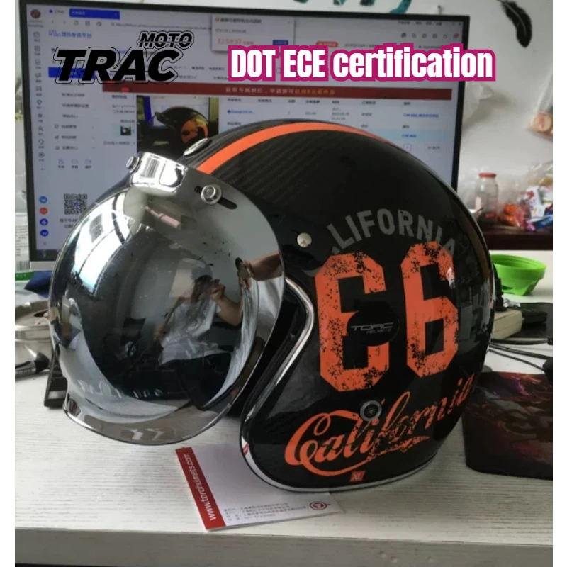 ECE DOT Certification TORC  3/4 Open Face Moto Helmet Carbon Fiber Transparent Bubble Mirror Vintage Motorcycle Helmets Capacete