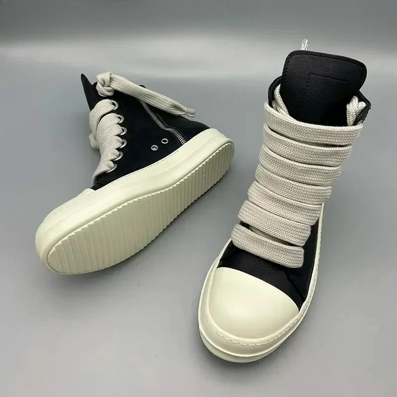 Rick Vintage sepatu kets kulit asli pria wanita, sepatu bot pendek renda Jumbo, sepatu Sneakers kasual mewah untuk pria dan wanita