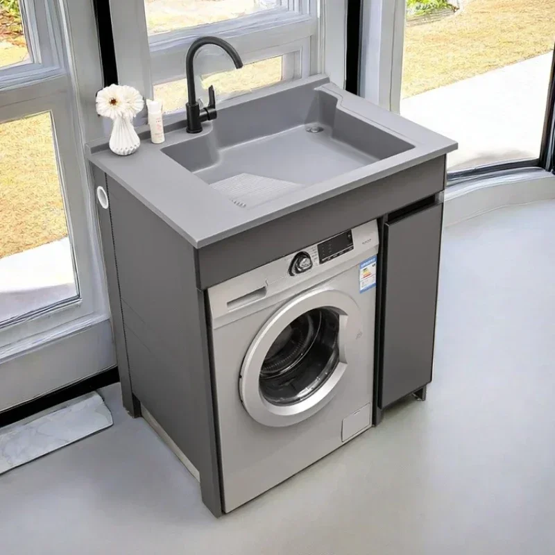 Balcony Washing Machine All-in-One Cabinet Combination Laundry Inter-Platform Basin With Washboard Corner Cutting Customized