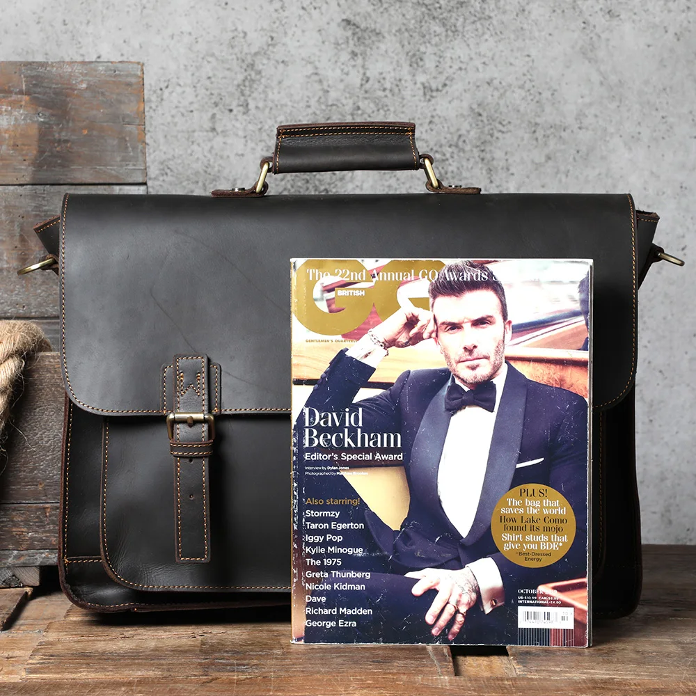 S.WORKER Retro Vollnarbenleder-Handtasche für Herren | Klassische Business-Aktentasche – Detail 14