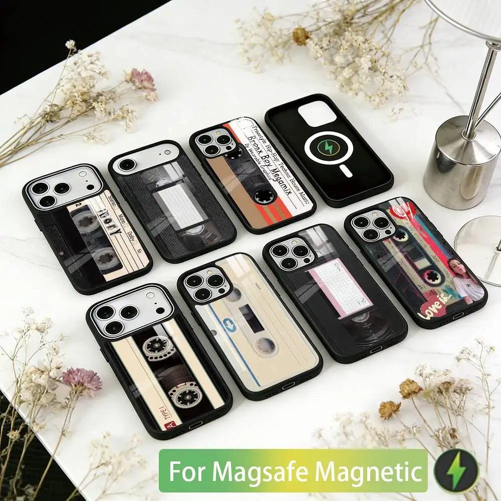 

Cassette Tape Retro Style Phone Case For iPhone17,16,15,14,13,12,11 Plus,Pro Magnetic with Magsafe Wireless Charging