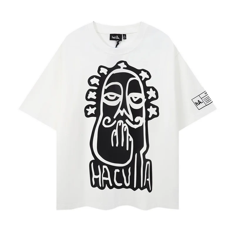 2024ss Black White New HACULLA T-shirt Men Woman 1:1 High Quality Graffiti Art Pattern O-Neck Loose Short Sleeve Tops Tee