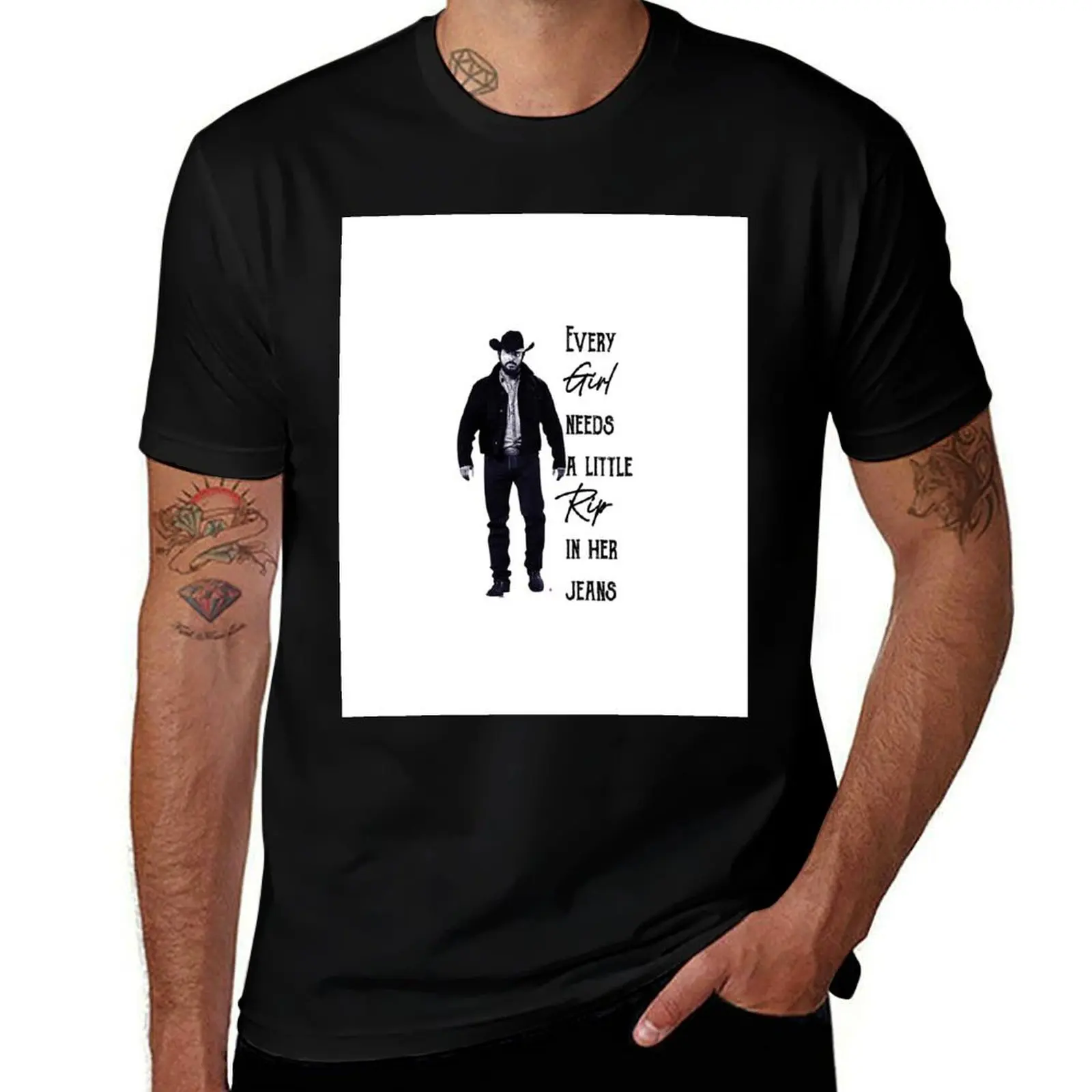 Every girl needs a little rip in her jeans For fans of Yellowstone and Dutton Ranch T-Shirt Non-Shrink Basic Cotton T-Shirt